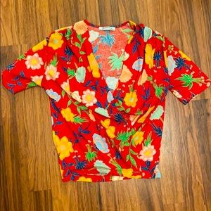 Tropical print Zara stretchy wrap blouse NWOT 🌺